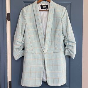 DKNY Plaid Ruched-Sleeve Blazer (Size 10 — Excellent condition)